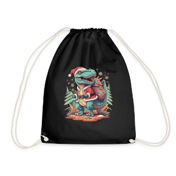 Dinosaur Trex Christmas - Drawstring Bag - black - Front