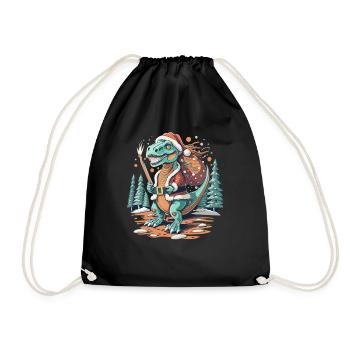 Dinosaur Trex Christmas - Drawstring Bag - black - Front