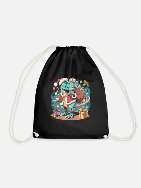 Dinosaur Trex Christmas - Drawstring Bag - black