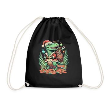 Dinosaur Trex Christmas - Drawstring Bag - black - Front