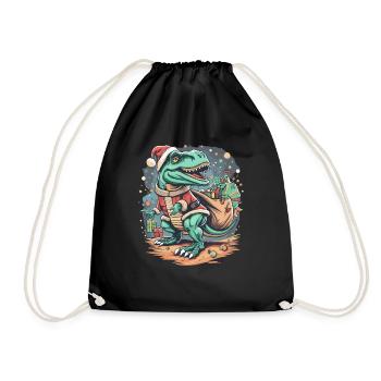 Dinosaur Trex Christmas - Drawstring Bag - black - Front