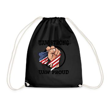 UAW Strong UAW Proud w/ USA FLAG - United Auto - Drawstring Bag - black - Front