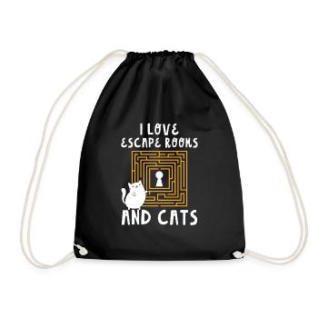 Cute I Love Escape Rooms And Cats Puzzle Game Myst - Drawstring Bag - black - Front