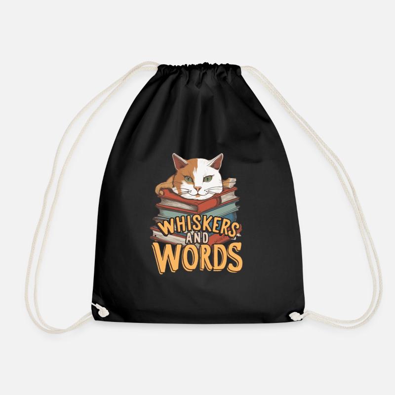 Whiskers and Words': Where curiosity about cosiness - Drawstring Bag - black