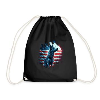 America dog under Moon with American Flag - Drawstring Bag - black - Front