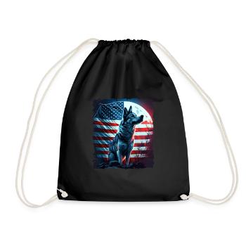 America dog under Moon with American Flag - Drawstring Bag - black - Front