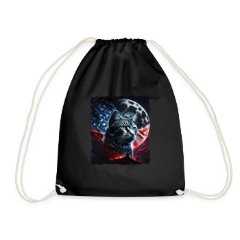 America cat under Moon with American Flag - Turnbeutel - Schwarz - Vorne