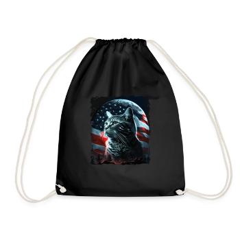 America cat under Moon with American Flag - Turnbeutel - Schwarz - Vorne