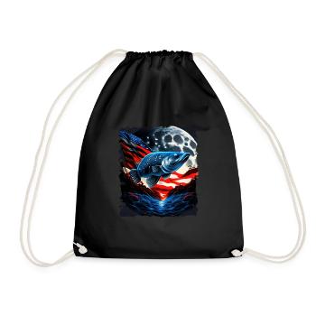 L’Amérique pêche sous la Lune avec le drapeau américain - Sac de sport léger - noir - Devant