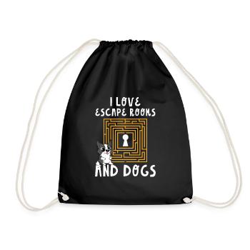 Challenge Cute I Love Escape Rooms And Dogs Puzzle - Drawstring Bag - black - Front