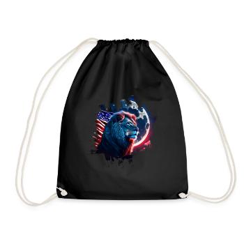 America lion under Moon with American Flag - Drawstring Bag - black - Front