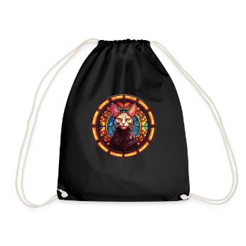 Glass Mosaic Cat Design - Unique Cat Art - Drawstring Bag - black - Front