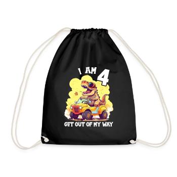 T-Rex Drives Monster Truck I'm 4th Birthday - Drawstring Bag - black - Front