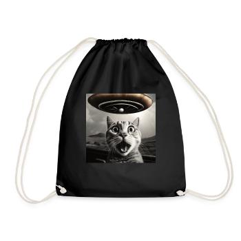 Funny Anxious Cats Selfie UFO Alien - Drawstring Bag - black - Front