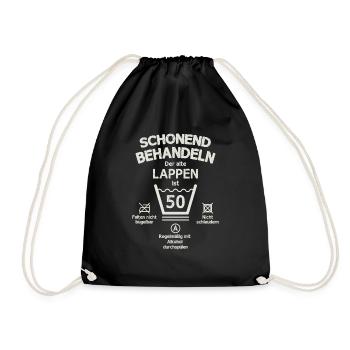 Der Alte Lappen, Schonend Behandeln 50. Geburtstag - Turnbeutel - Schwarz - Vorne