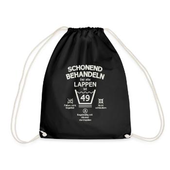 Der Alte Lappen, Schonend Behandeln 49. Geburtstag - Turnbeutel - Schwarz - Vorne