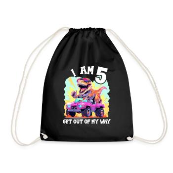 T-Rex Drives Monster Truck I'm 5th Birthday - Drawstring Bag - black - Front