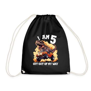 T-Rex Drives Monster Truck I'm 5th Birthday - Drawstring Bag - black - Front