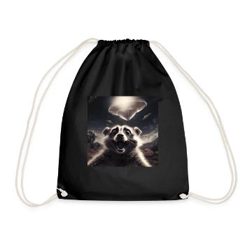 Funny Frightened Raccoon Selfie UFO Alien - Drawstring Bag - black - Front