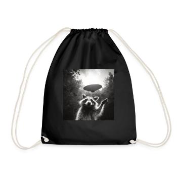 Funny Frightened Raccoon Selfie UFO Alien - Drawstring Bag - black - Front