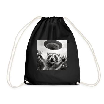 Funny Frightened Raccoon Selfie UFO Alien - Drawstring Bag - black - Front