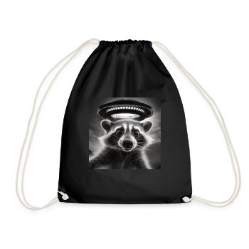 Funny Frightened Raccoon Selfie UFO Alien - Drawstring Bag - black - Front