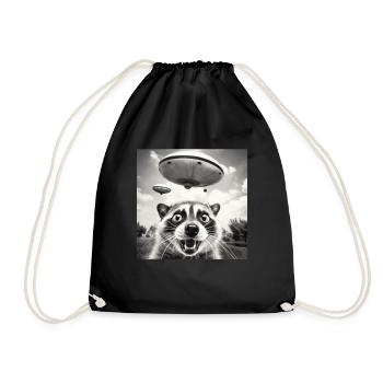 Funny Frightened Raccoon Selfie UFO Alien - Drawstring Bag - black - Front