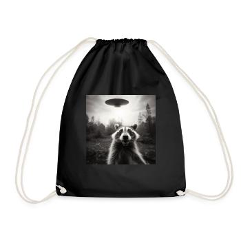 Funny Frightened Raccoon Selfie UFO Alien - Drawstring Bag - black - Front