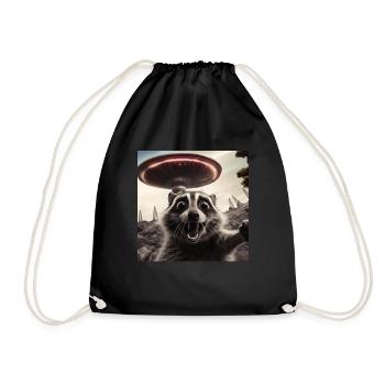 Funny Frightened Raccoon Selfie UFO Alien - Drawstring Bag - black - Front