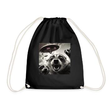 Funny Frightened Raccoon Selfie UFO Alien - Drawstring Bag - black - Front