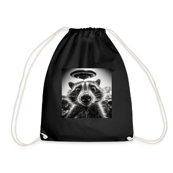 Funny Frightened Raccoon Selfie UFO Alien - Drawstring Bag - black - Front