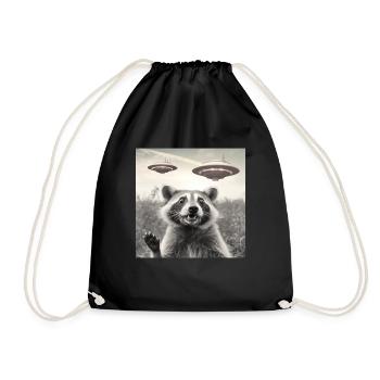 Funny Frightened Raccoon Selfie UFO Alien - Drawstring Bag - black - Front