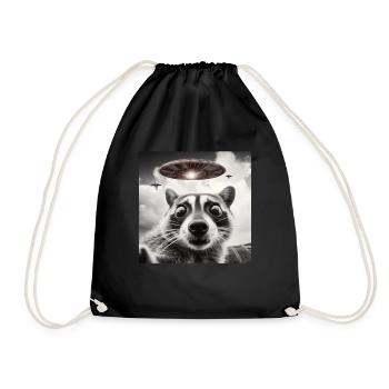 Funny Frightened Raccoon Selfie UFO Alien - Drawstring Bag - black - Front