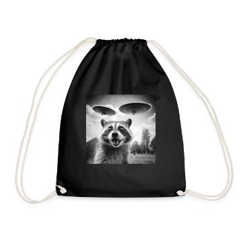 Funny Frightened Raccoon Selfie UFO Alien - Drawstring Bag - black - Front
