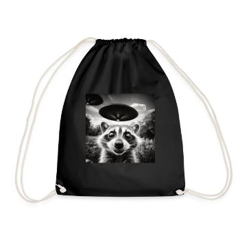 Funny Frightened Raccoon Selfie UFO Alien - Drawstring Bag - black - Front