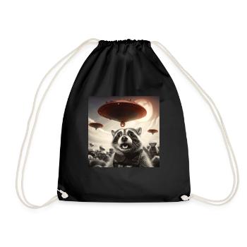 Funny Frightened Raccoon Selfie UFO Alien - Drawstring Bag - black - Front