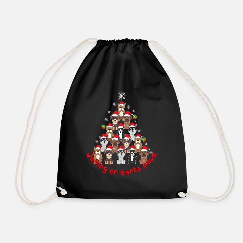 Waiting on Santa Paws - Drawstring Bag - black