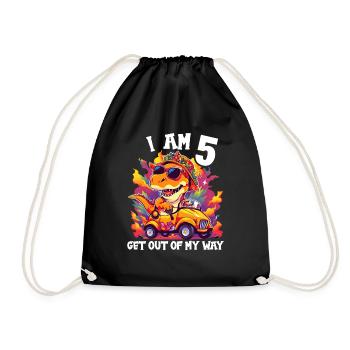 T-Rex Drives Monster Truck I'm 5th Birthday - Drawstring Bag - black - Front