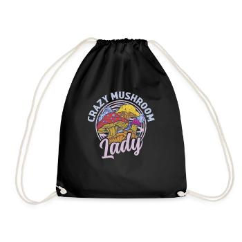 Crazy Mushroom Lady Fungus Mycologist - Drawstring Bag - black - Front