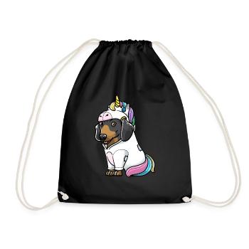 Dackel Hund Im Einhorn-Kostüm Hundeliebhaber - Turnbeutel - Schwarz - Vorne