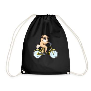 Tibetan Spaniel Dog riding a bike on a bike - Drawstring Bag - black - Front