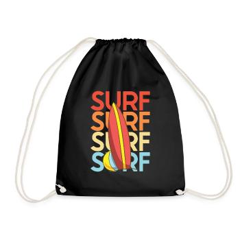 Vintage Surfer Retro Surfing Beach Surf - Drawstring Bag - black - Front