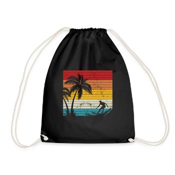 Vintage Surfer Retro Surfing Beach Surf - Drawstring Bag - black - Front