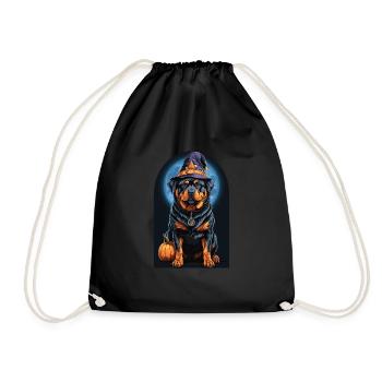 Rottweiler With Witch Hat Halloween Rottweiler - Drawstring Bag - black - Front