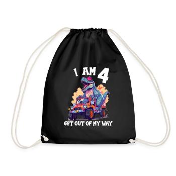 T-Rex Drives Monster Truck I'm 4th Birthday - Drawstring Bag - black - Front