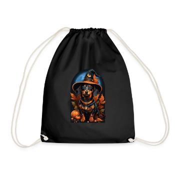 Dackel Mit Hexenhut Halloween Dackel - Turnbeutel - Schwarz - Vorne