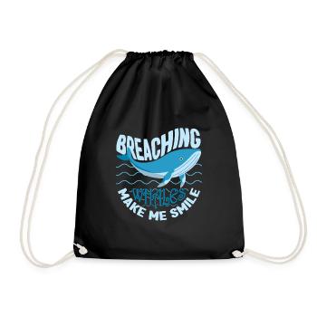 Breaching Whales Make Me Smile Whale Lover Gifts - Drawstring Bag - black - Front