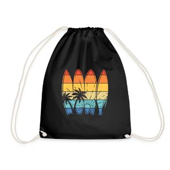 Vintage Surfer Retro Surfing Beach Surf - Drawstring Bag - black - Front