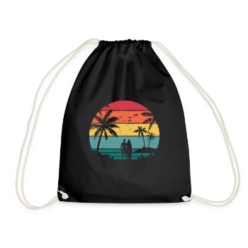Vintage Surfer Retro Surfing Beach Surf - Drawstring Bag - black - Front