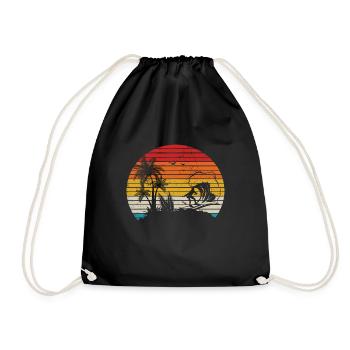 Vintage Surfer Retro Surfing Beach Surf - Drawstring Bag - black - Front